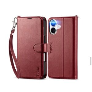 iPhone 17 Wallet Case RFID BLOCKING Protective PU Leather-Dark Red